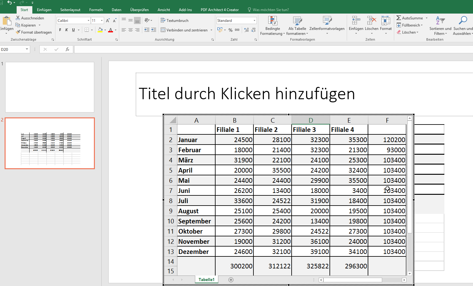 Video-Tutorial PowerPoint "Excel tabellen einfügen": Screenshot "Excel-Tabelle bearbeiten"
