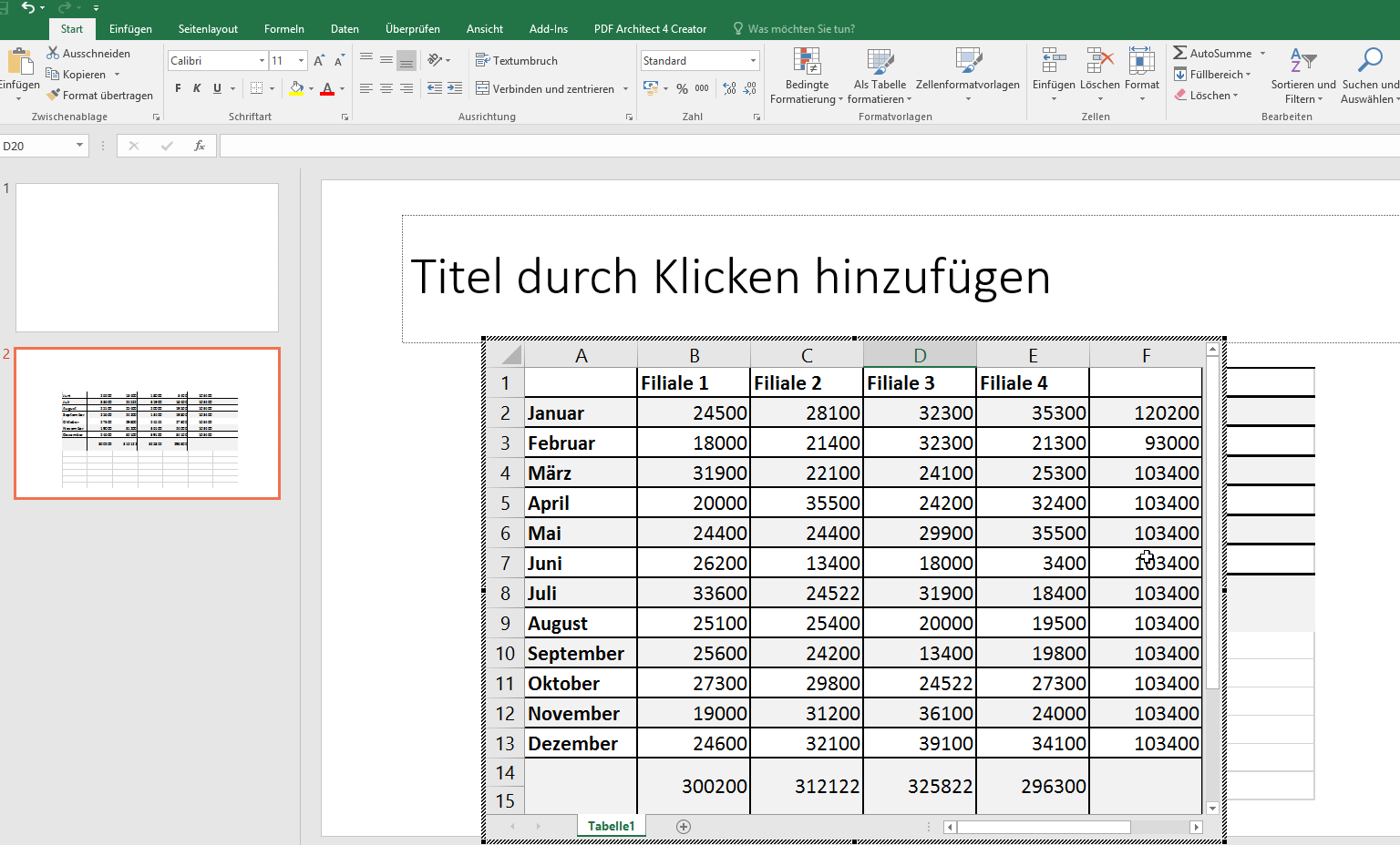 Video-Tutorial PowerPoint "Excel tabellen einfügen": Screenshot "Excel-Tabelle bearbeiten" Video-Tutorial PowerPoint "Excel tabellen einfügen": Screenshot "Excel-Tabelle bearbeiten"