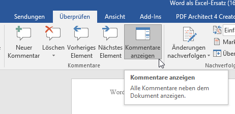 Video-Tutorial Word "Kommentare löschen": Screenshot "Registerkarte überprüfen"