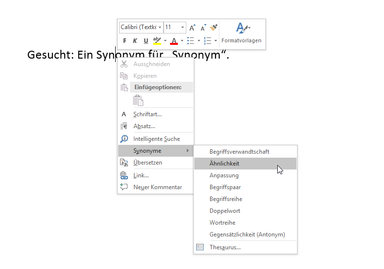 Video-Tutorial "Thesaurus für Synonyme": Screenshot "Synonyme auswählen"