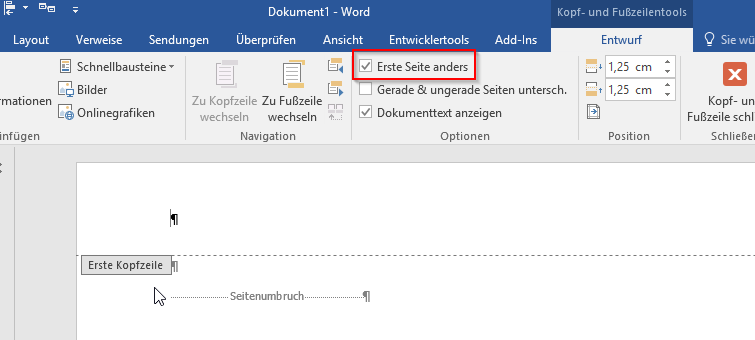 Video-Tutorial Word "Logos nur auf erster Seite": Screenshot "Kopfzeile bearbeiten"