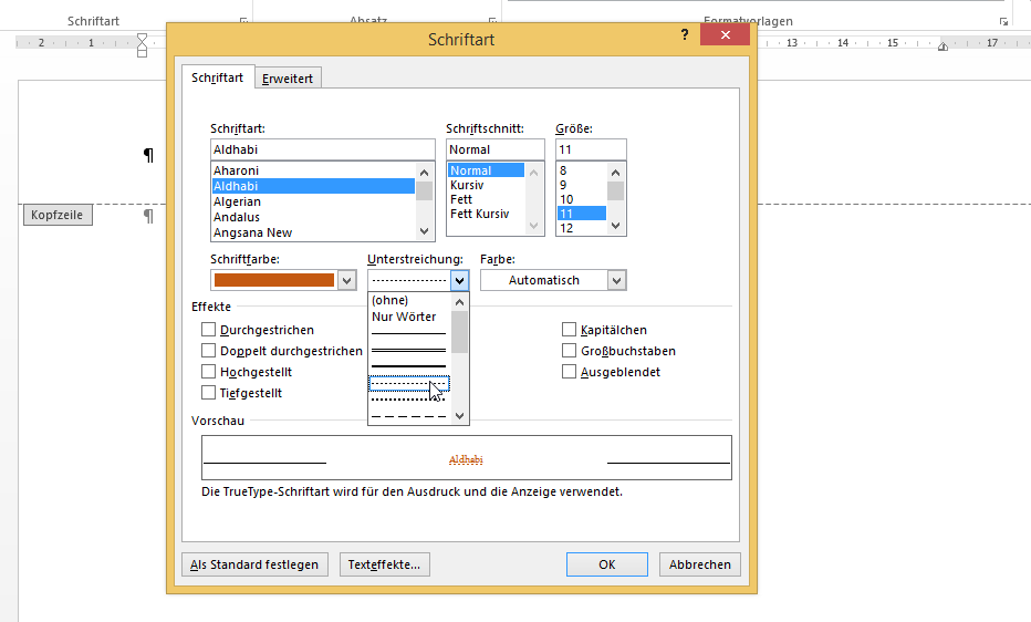 Video-Tutorial Word "Standardschrift ändern": Screenshot "Standardschrift formatieren"