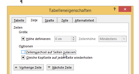 Video-Tutorial Word "Seitenumbrüche in Tabellen verhindern": Screenshot "Tabelleneigenschaften anpassen"