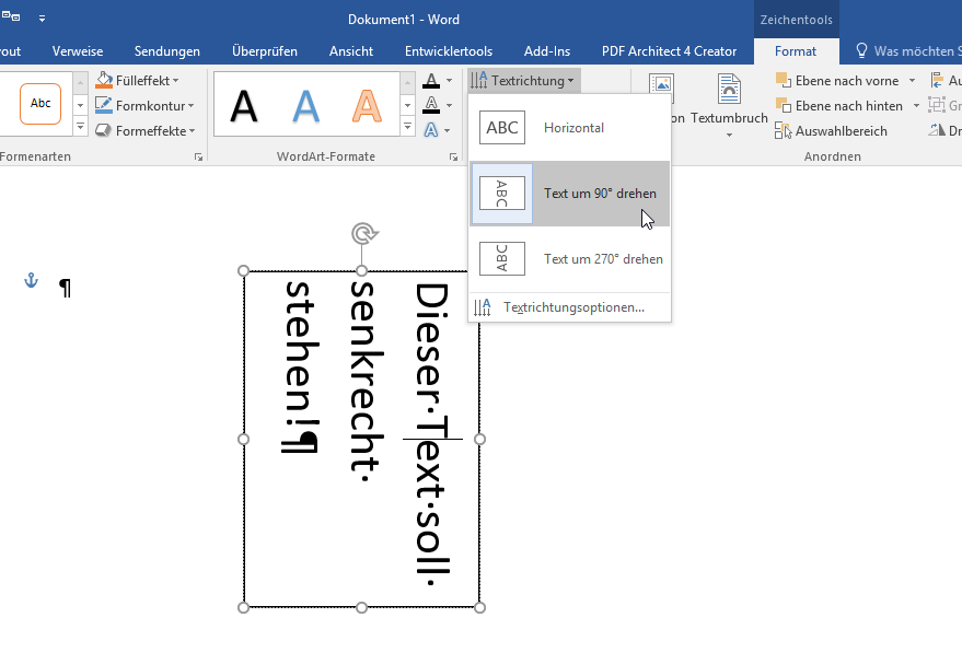 Video-Tutorial Word "Senkrechter Text": Screenshot "Textausrichtung anpassen" Video-Tutorial Word "Senkrechter Text": Screenshot "Textausrichtung anpassen"
