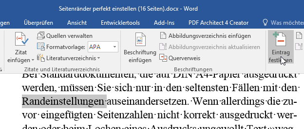 Video-Tutorial Word "Stichwortverzeichnis": Screenshot "Begriff markieren"