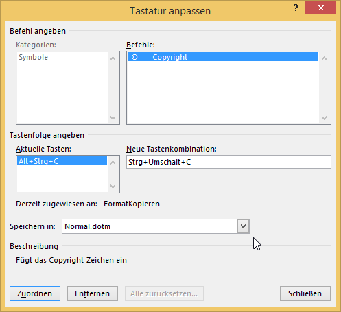 Video-Tutorial Word "Sonderzeichen": Screenshot "Tastenkombination"