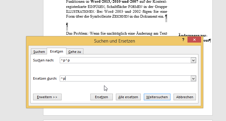 Video-Tutorial Word "Doppelte Absätze entfernen": Screenshot "Doppelte Absätze suchen"