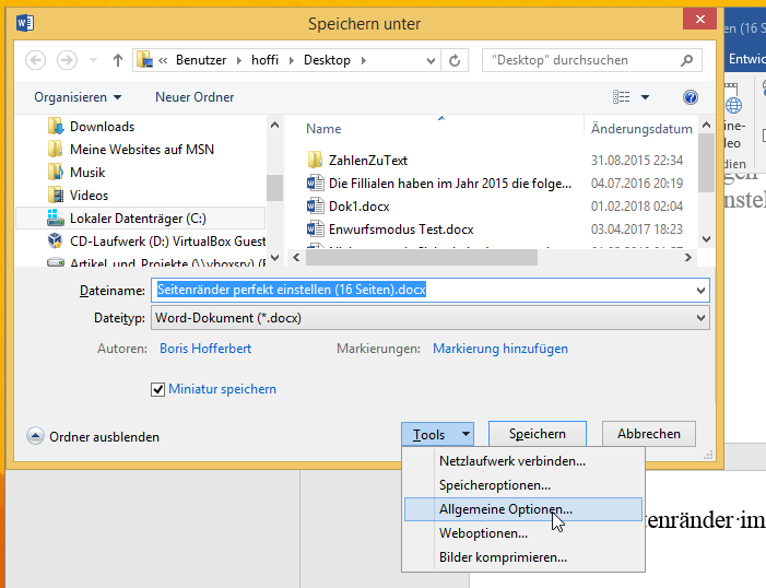 Video-Tutorial Word "Kennwortschutz": Screenshot "Schutzkennwort vergeben"