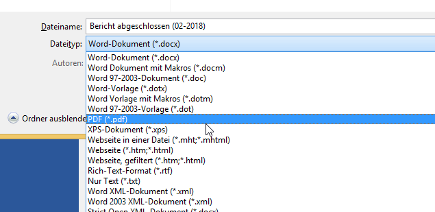 Video-Tutorial Word "Dokument als PDF speichern": Screenshot "PDF-Optionen einstellen"