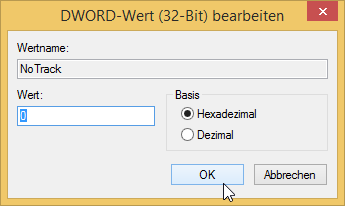 Video-Tutorial Word "Dokumentbearbeitungszeit": Screenshot "Eintrag NoTrack""