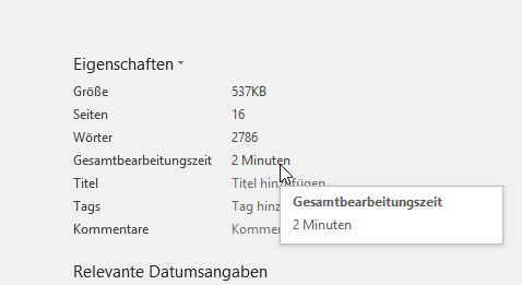 Video-Tutorial Word "Dokumentbearbeitungszeit": Screenshot "Bearbeitungszeit einsehen"