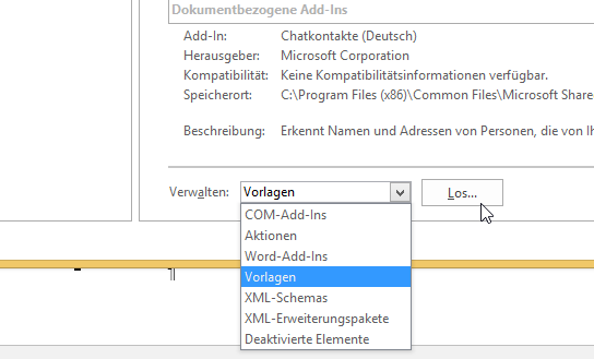 Video-Tutorial Word "Vorlagen mit Dokumenten verbinden": Screenshot "Vorlagenverwaltung öffnen" Video-Tutorial Word "Vorlagen mit Dokumenten verbinden": Screenshot "Vorlagenverwaltung öffnen"