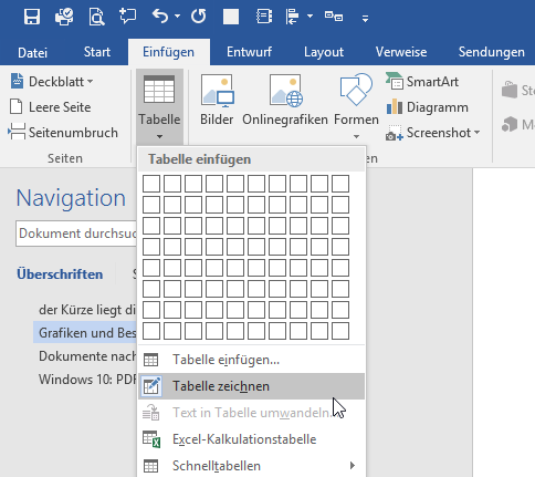 Video-Tutorial Word "Tabellen zeichnen": Screenshot "Tabelle einfügen"