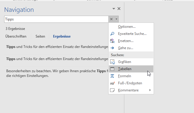 Video-Tutorial Word "Schnelles Navigieren": Screenshot "Erweiterte Suche"