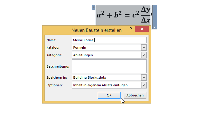 Video-Tutorial Word "Formeleditor": Screenshot "Formel abspeichern"