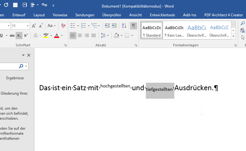 Video-Tutorial Word "Hoch- und Tiefstellung": Screenshot "Hoch- und Tiefstellung per Tastatur"