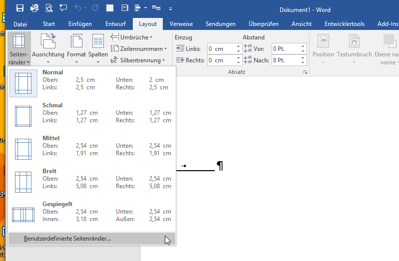 Video-Tutorial Word "Seitenränder anpassen": Screenshot "Layout-Einstellungen anpassen"