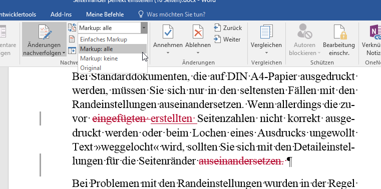 Video-Tutorial Word "Änderungen verfolgen": Screenshot "Anzeige anpassen"