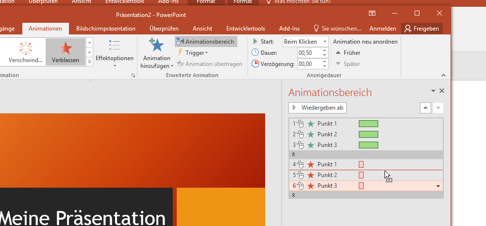 Video-Tutorial PowerPoint "Objekte animieren": Screenshot "Animationen anpassen"