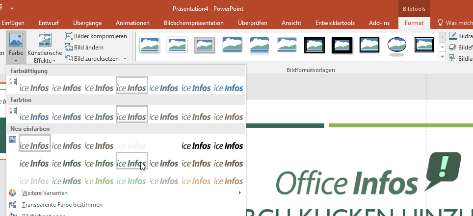 Video-Tutorial PowerPoint "Bilder farblich anpassen": Screenshot "Objekte gruppieren"