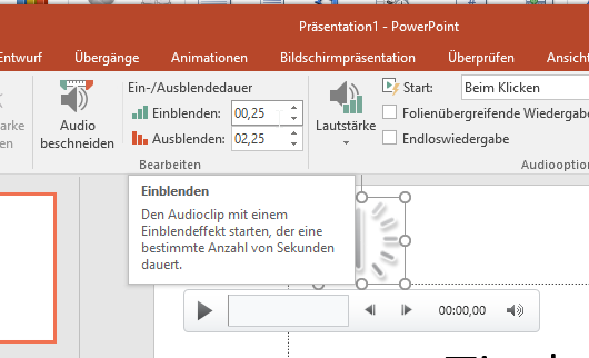 Video-Tutorial PowerPoint "Musik ein- und ausblenden": Screenshot "Soundclip bearbeiten"