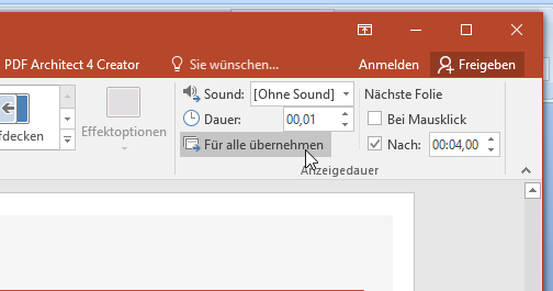 Video-Tutorial PowerPoint "Präsentation automatisch ablaufen lassen": Screenshot "Anzeigezeit anpassen"