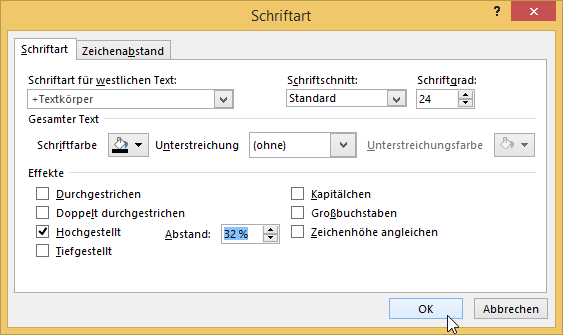 Video-Tutorial PowerPoint "Hoch- und Tiefstellung": Screenshot "Schriftart anpassen"