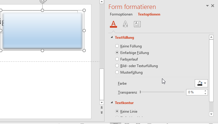 Video-Tutorial PowerPoint "Standardformatierung Textfelder": Screenshot "Form- und Textoptionen"