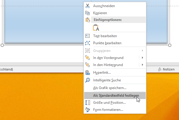 Video-Tutorial PowerPoint "Standardformatierung Textfelder": Screenshot "Als Standard festlegen"