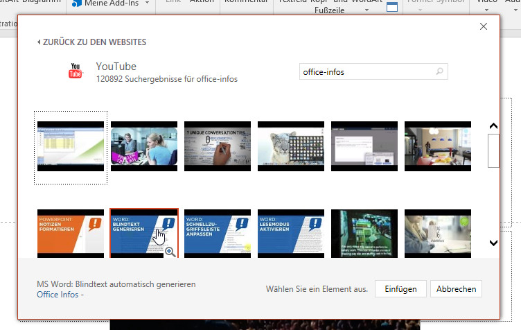 Video-Tutorial PowerPoint "Videso einfügen": Screenshot "Online-Video einbinden"