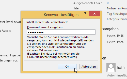 Video-Tutorial PowerPoint "Passwortschutz": Screenshot "Passwort festlegen"