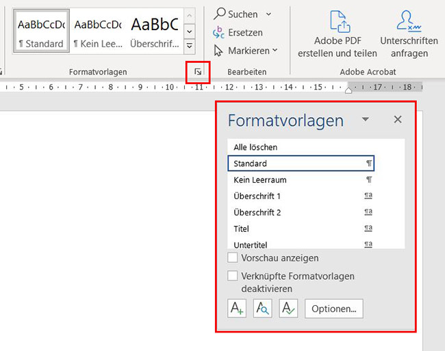 Magazinartikel "Formatvorlagen": Screenshot "Liste Formatvorlagen"