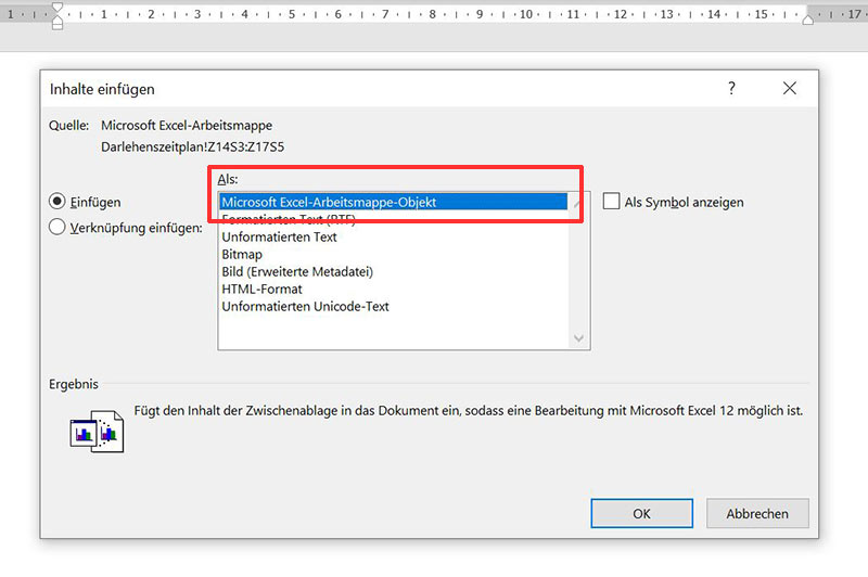 Magazinartikel Word Excel: Screenshot "Excel Arbeitsmappe"